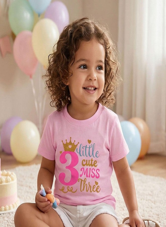 SAYOO طقم عيد الميلاد الثاني للبنات، مقاس سنة/سنتين/ثلاث سنوات، قميص مزين بتاج لامع لطيف، هدية عيد ميلاد رائعة للأطفال الصغار بعمر سنتين (وردي، 3-4 سنوات) - Image 3