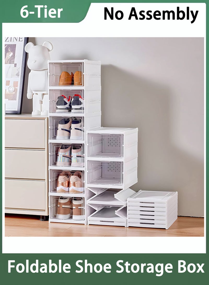 6-Tier Shoe Racks, Clear Installation-free Foldable Shoe Racks, Portable Drop Front Shoe Cabinets with Clear Door for Shoes, Books, Toys, Clothing and Jewelry - Image 1