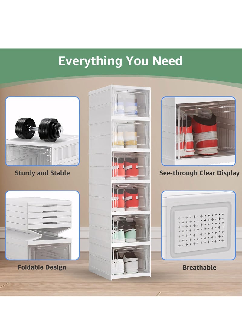 6-Tier Shoe Racks, Clear Installation-free Foldable Shoe Racks, Portable Drop Front Shoe Cabinets with Clear Door for Shoes, Books, Toys, Clothing and Jewelry - Image 3