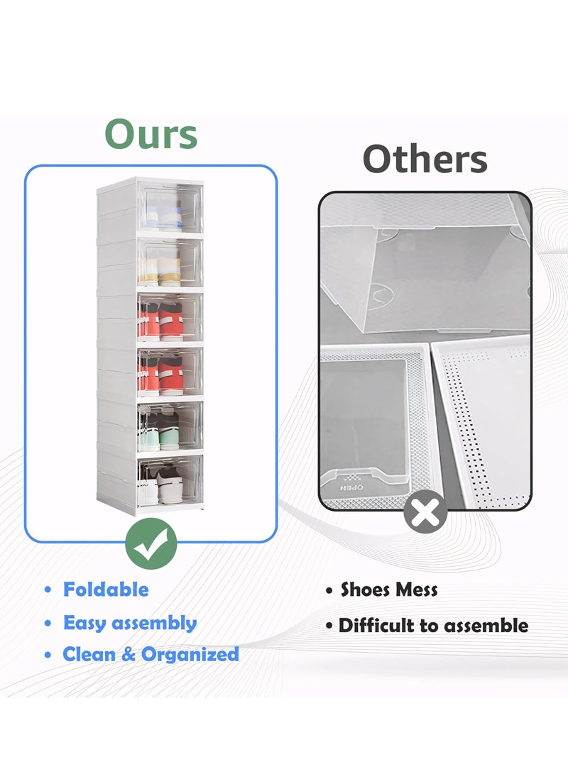 6-Tier Shoe Racks, Clear Installation-free Foldable Shoe Racks, Portable Drop Front Shoe Cabinets with Clear Door for Shoes, Books, Toys, Clothing and Jewelry - Image 5