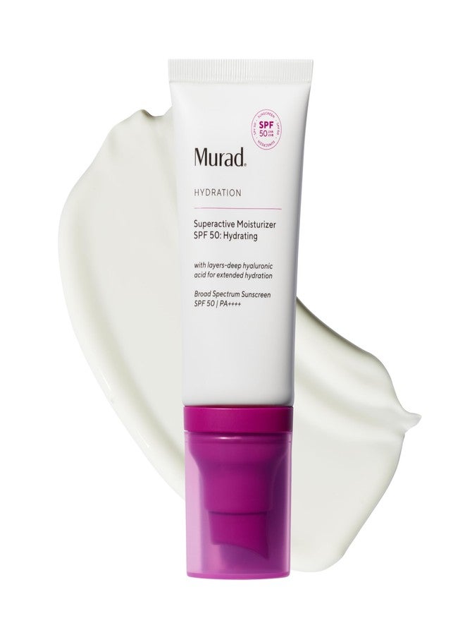 Murad مراد مرطب مرطب فائق النشاط SPF 50 - واقي شمس للوجه بترطيب لامع مشحون بحمض الهيالورونيك لبشرة ممتلئة ومرنة - 1.7 أونصة سائلة - Image 1