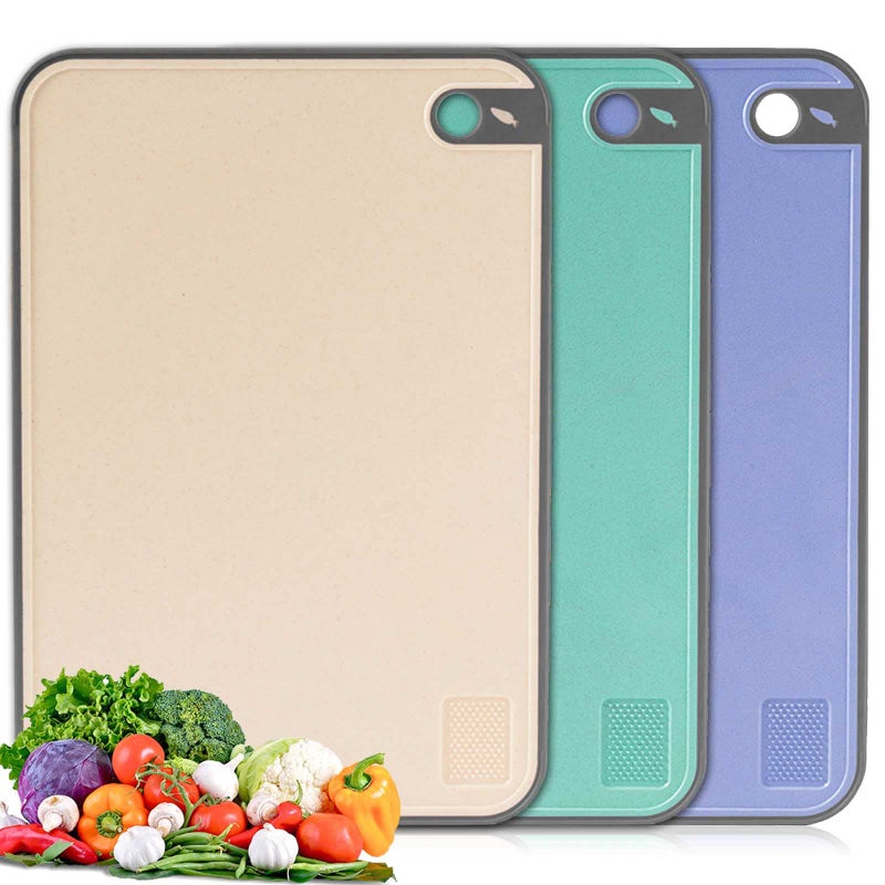 IAGORYUE Chopping Board Set BPA Free Plastic Cutting Boards Large Chopping Boards with NonSlip Rubber Feet and Garlic Press Groove for Kitchen Carving MeatVegetable Durable  Easy to Clean 3 Pcs