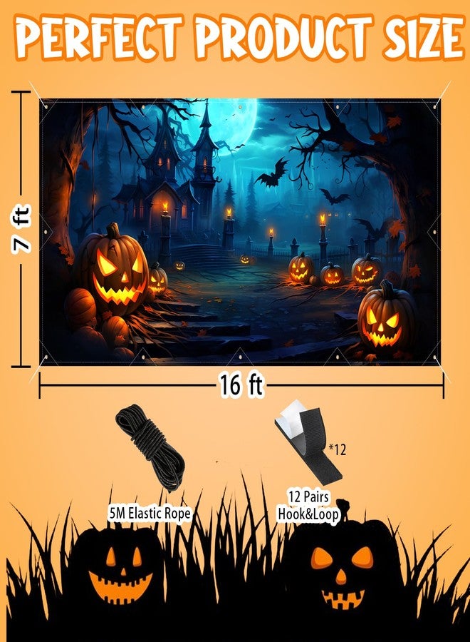 GRMIKBU Halloween Decorations Garage Door Cover, Large Hanging Backdrop Door Cover Halloween Garage Wall Decorations for Outdoor Home Yard Garage Door Decorations Party Photo Backgrounds (7X16Ft) - Image 5