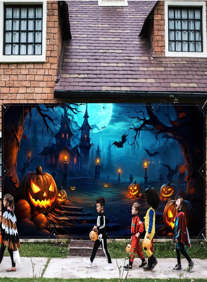 GRMIKBU Halloween Decorations Garage Door Cover, Large Hanging Backdrop Door Cover Halloween Garage Wall Decorations for Outdoor Home Yard Garage Door Decorations Party Photo Backgrounds (7X16Ft) - Image 2