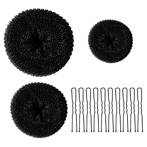 TsMADDTs Dount Bun Maker 3PCS Black Hair Bun Maker with 20PCS Bobby Pins for Ballet Dance