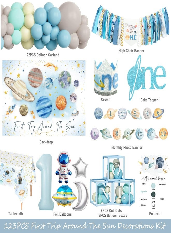 Hombae First Trip Around the Sun Decorations - 123 PCs 1st Around the Sun Birthday Decoration Party Supplies with Backdrop, Balloon Garland, Banners, Cake Topper, Balloon Boxes, Poster, Tablecloth - Image 2