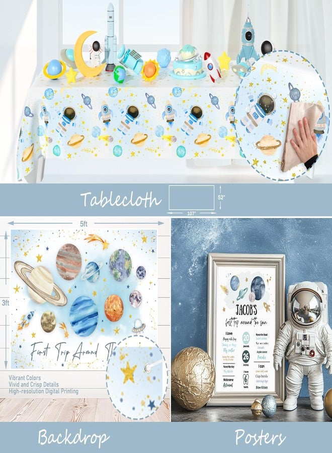Hombae First Trip Around the Sun Decorations - 123 PCs 1st Around the Sun Birthday Decoration Party Supplies with Backdrop, Balloon Garland, Banners, Cake Topper, Balloon Boxes, Poster, Tablecloth - Image 5
