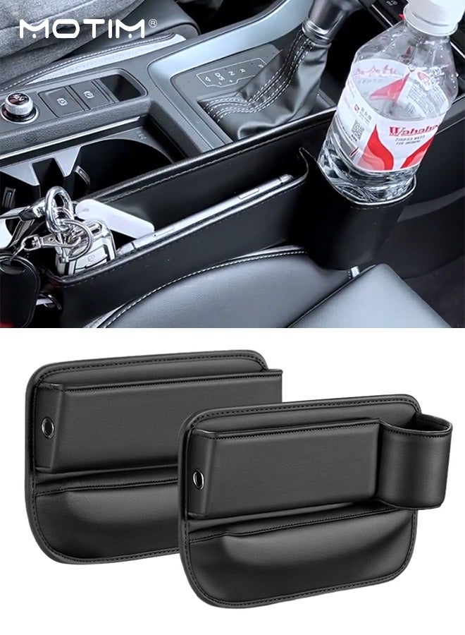 Motim 1 Pair Car Side Pocket Organizer, Car Seat Gap Filler Storage Box with Cup Holder, Front Seat Console Car Organizer Side Pocket Left and Right - Image 1