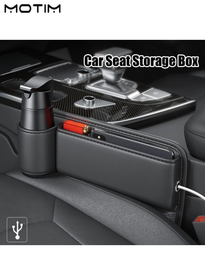 Motim 1 Pair Car Side Pocket Organizer, Car Seat Gap Filler Storage Box with Cup Holder, Front Seat Console Car Organizer Side Pocket Left and Right - Image 2