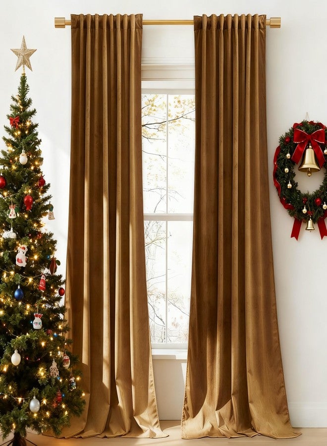 StangH Velvet Curtains 84 inches - Gold Brown Blackout Thermal Insulated Window Drapes for Living Room, Back Tab Luxury Home Decor Curtains for Bedroom Sliding Door, W52 x L84, 2 Panels - Image 1