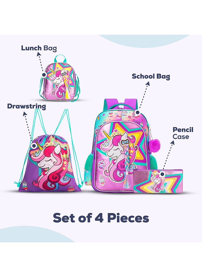 Eazy Kids 18" Set of 4 School Bag Lunch Bag Activity Bag & Pencil Case Unicorn-Pink  - Image 5