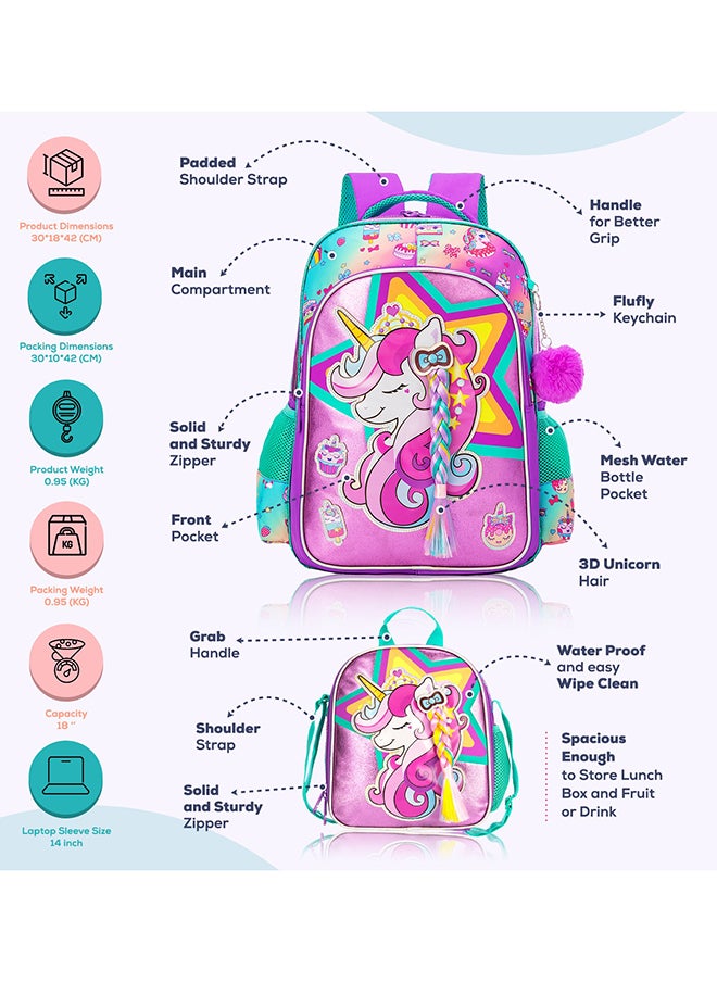 Eazy Kids 18" Set of 4 School Bag Lunch Bag Activity Bag & Pencil Case Unicorn-Pink  - Image 4