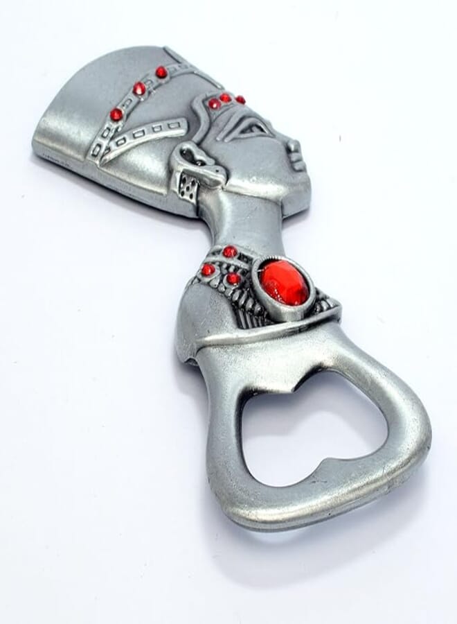 Immatgar Pharaonic Fridge Magnet with bottle opener - Egyptian Souvenir Ancient Egypt Décor Ornament - from Metal (Nefertiti - Gray)