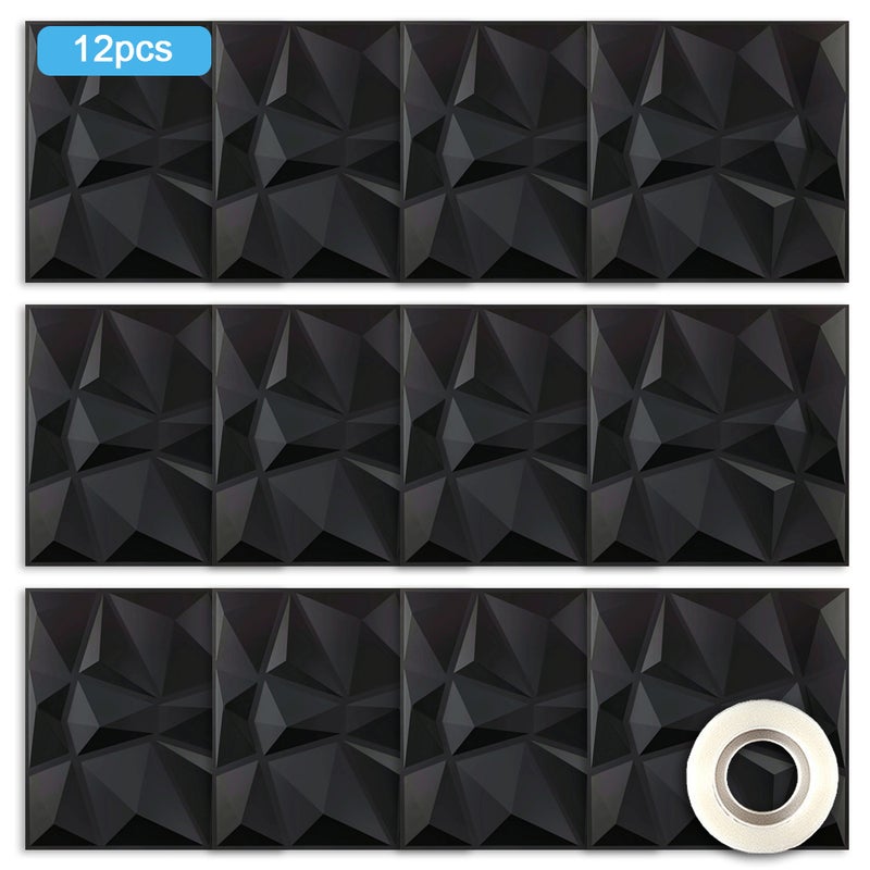 12pcs 3D Wall Panel Decorative PVC Wall Panels Diamond Textured 12x12in with 1 Roll Double-Sided Tape for Home Office Living Room Bedroom - Image 1