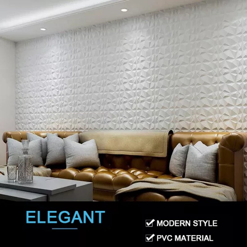 12pcs 3D Wall Panel Decorative PVC Wall Panels Diamond Textured 12x12in with 1 Roll Double-Sided Tape for Home Office Living Room Bedroom - Image 5