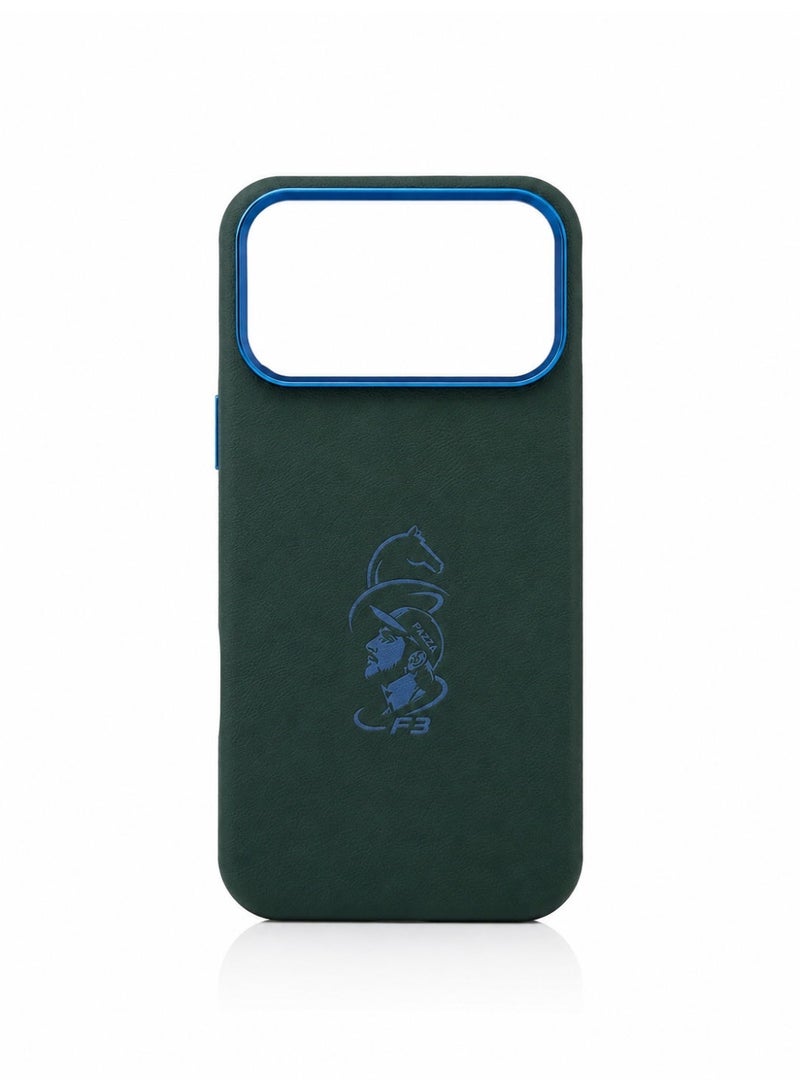 iPhone 17 Pro Max Premium Leather Texture Case – Dark Green & Blue - Image 1