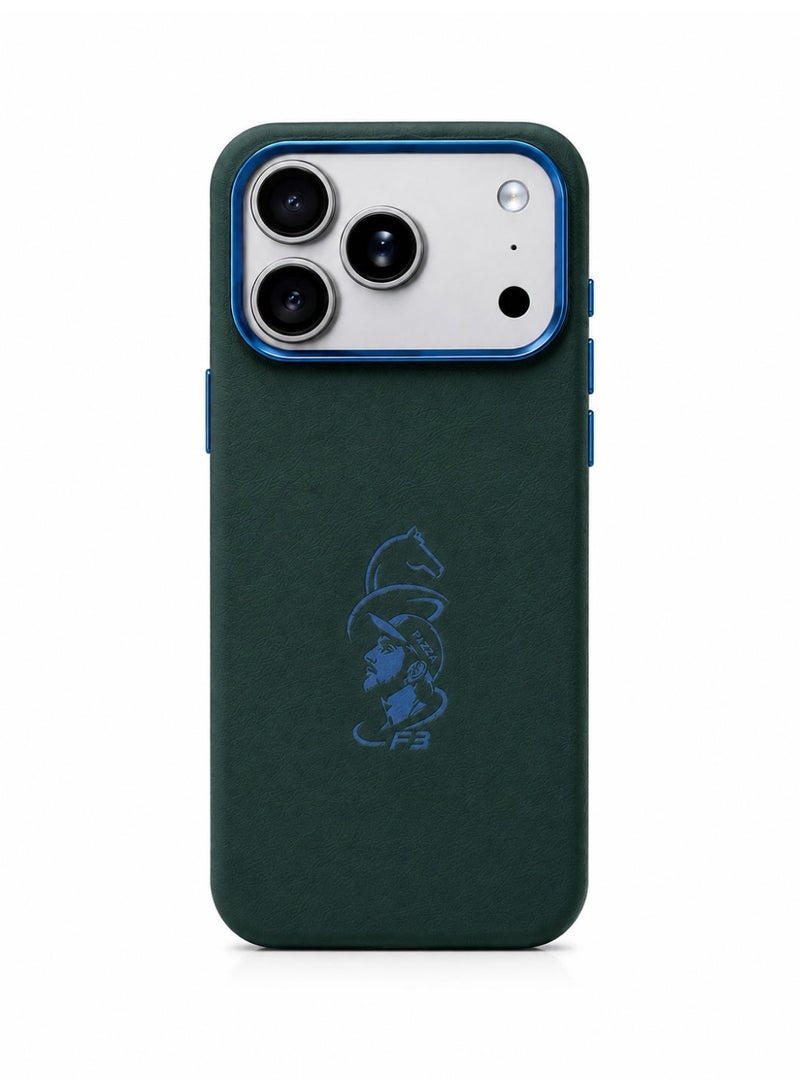iPhone 17 Pro Max Premium Leather Texture Case – Dark Green & Blue - Image 2