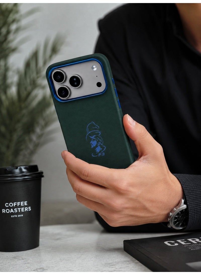 iPhone 17 Pro Max Premium Leather Texture Case – Dark Green & Blue - Image 3