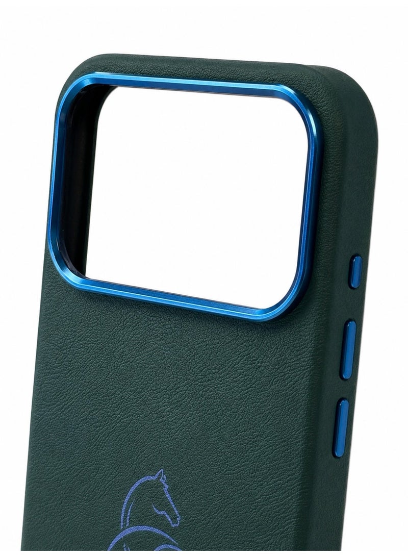 iPhone 17 Pro Max Premium Leather Texture Case – Dark Green & Blue - Image 4