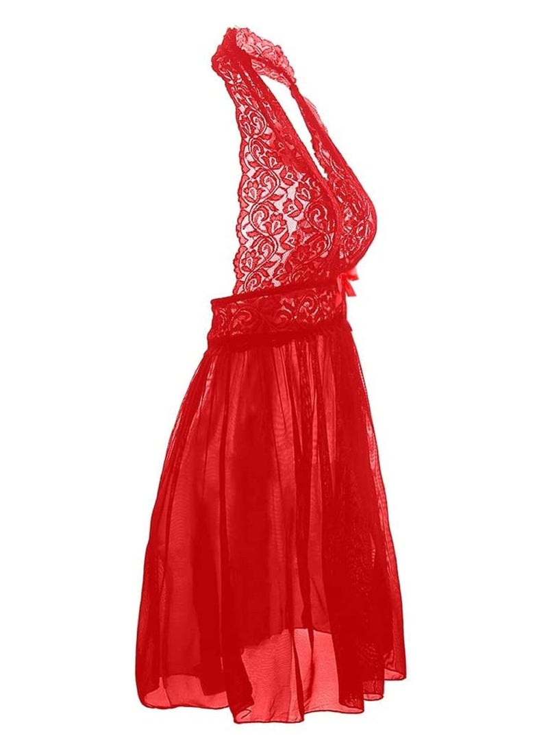 Generic - Women Large Size Babydoll Lingerie See Through Lace Embroidery Gown Dress - Image 1