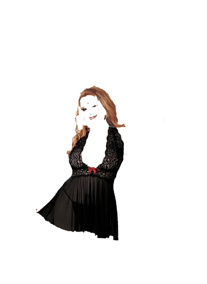 Generic - Women Large Size Babydoll Lingerie See Through Lace Embroidery Gown Dress - Image 1
