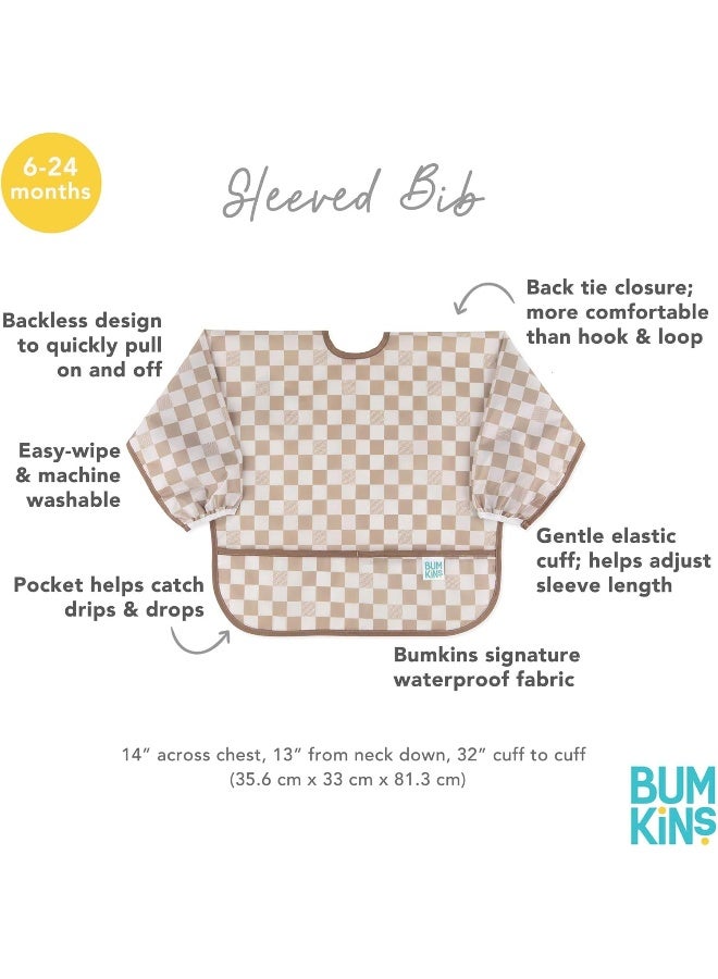 Bumkins Long Sleeve Baby Bib in Sand Check - Image 5