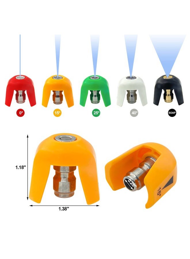 KIBBEH 5 Pack Quick Connect Pressure Washer Nozzle Tips - Compatible with Sun Joe SPX 3000 Series & Universal Pressure Washers, Quick Connect Spray Tip Set(0°, 15°, 25°, 40°, Soap) - Image 4