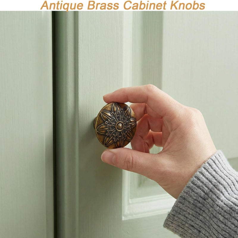 DWYL & LWYD 10 Pack Antique Brass Cabinet Knobs,Solid Single Hole Knobs for Cabinets and Drawers,Vintage Kitchen Cabinet Hardware Handles Drawer Pulls - Image 2