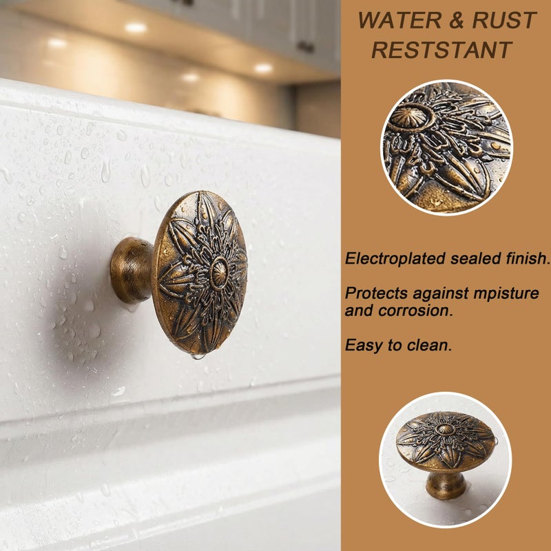 DWYL & LWYD 10 Pack Antique Brass Cabinet Knobs,Solid Single Hole Knobs for Cabinets and Drawers,Vintage Kitchen Cabinet Hardware Handles Drawer Pulls - Image 4