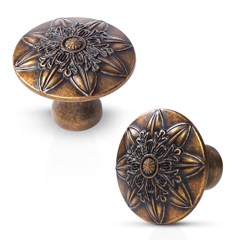 DWYL & LWYD 10 Pack Antique Brass Cabinet Knobs,Solid Single Hole Knobs for Cabinets and Drawers,Vintage Kitchen Cabinet Hardware Handles Drawer Pulls - Image 1