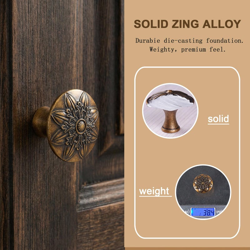 DWYL & LWYD 10 Pack Antique Brass Cabinet Knobs,Solid Single Hole Knobs for Cabinets and Drawers,Vintage Kitchen Cabinet Hardware Handles Drawer Pulls - Image 3