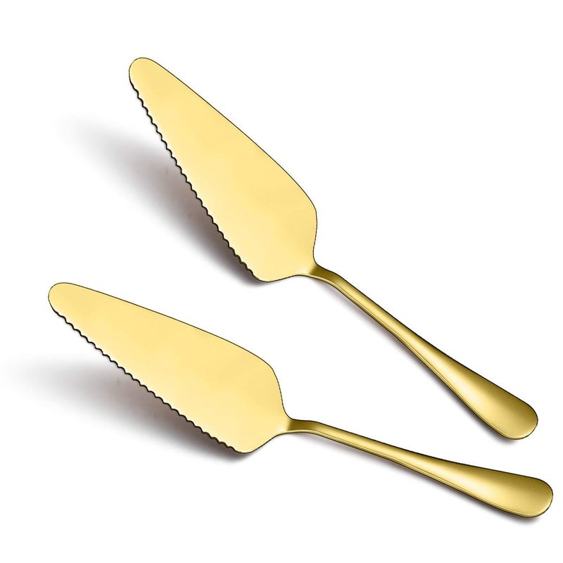 Kyraton Gold Cake Pie Pastry Server Pack Of 2, Wedding Cake Knife And Server Set, Stainless Steel Golden Cake Cutter Wedding Cake Cutting Set, Cake Serving Set - Image 1