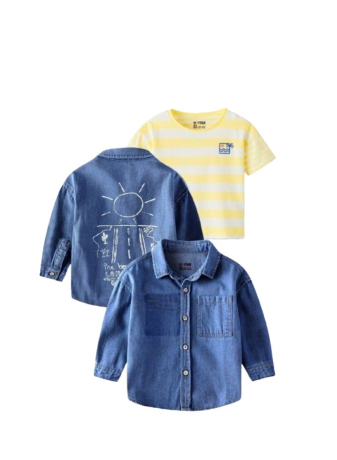 A blue half sleeve T-shirt and a denim sleeve shirt