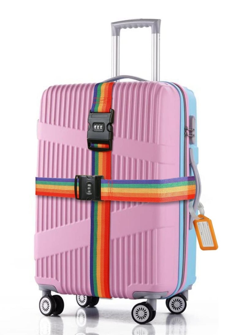 Luggage Strap Suitcase Belts Lockable Adjustable Travel Packing Belt Baggage Security Straps with Password Lock Clip and 2 Pcs Luggage Tags Labels Identifier 2 Pcs