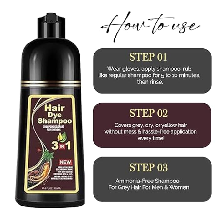 ABBASI Hair Dye Shampoo - 3 in1 Formula for Fast Grey Coverage Shampoo - Natural Hair Color Shampoo for Women & Men, Herbal Ingredients Instant Color Shampoo Hair Dye - Champu Para Canas Mujer 500ml (Black) - Image 4