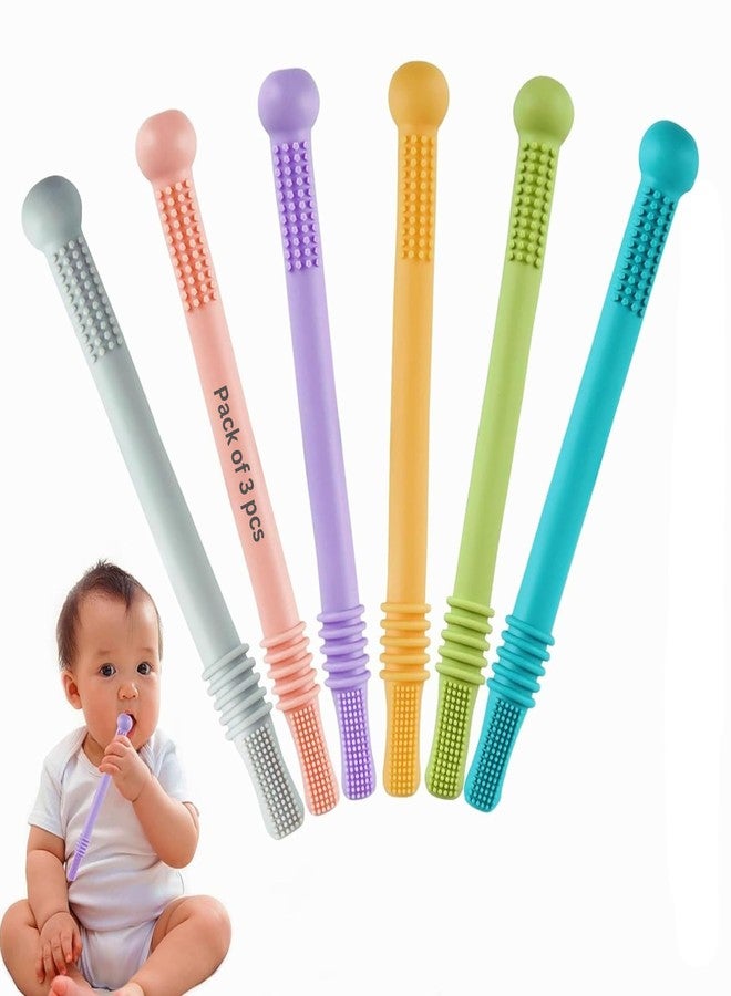 Lefan Silicone Tube Teething Toys for Babies - 6-18 Months Infants - Pack of 3 Pcs, Multicolor (Round-3Pcs) - Image 1