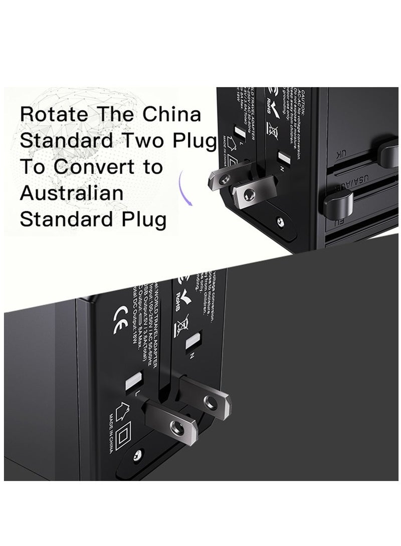 Yesido MC-10 3 USB + Type-C Ports Multi-function Universal Travel Adapter Plug (Black) - Image 3
