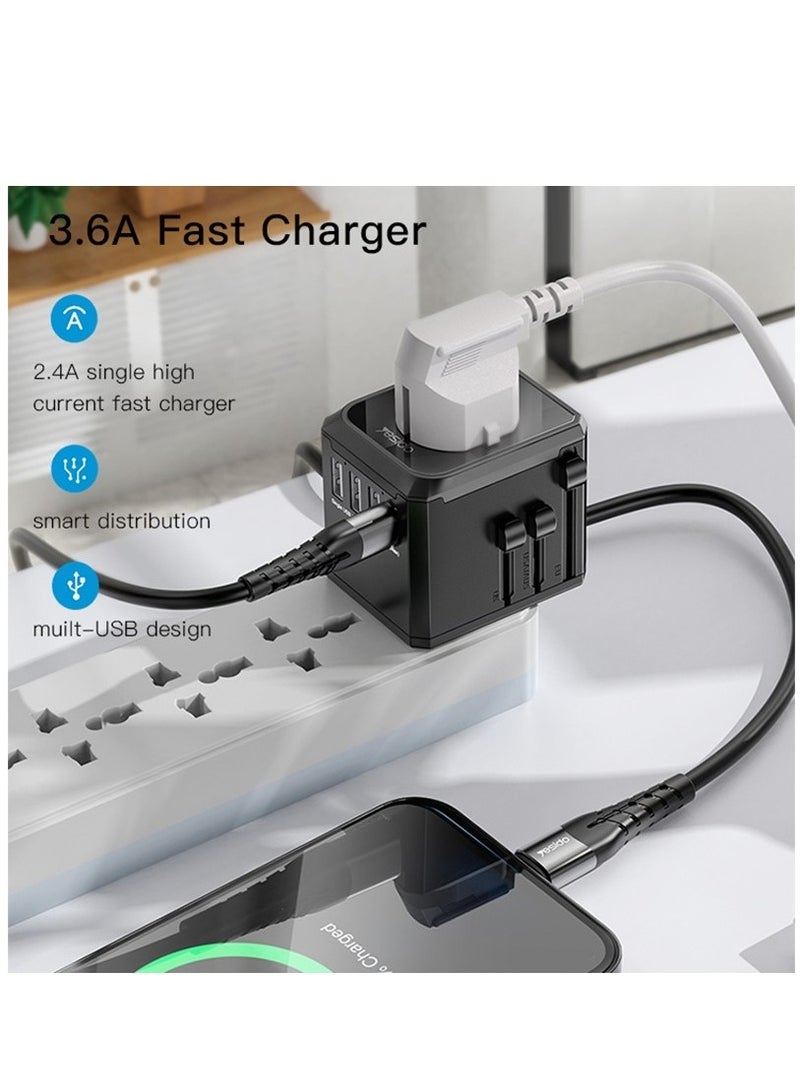 Yesido MC-10 3 USB + Type-C Ports Multi-function Universal Travel Adapter Plug (Black) - Image 5