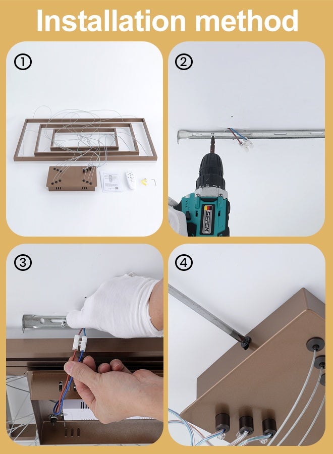 YATAI LIGHTING Modern Brown LED Triple Rectangle Chandelier with Remote, 108W Dimmable Ceiling Light, 3000K-6000K Adjustable Color, Height Adjustable Pendant for Living Room and Dining Room - Image 5