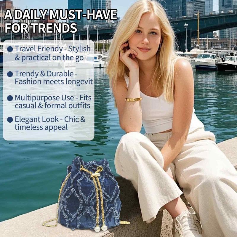 PASDUCHAS Blue Denim Purses for Women, Jean Bucket Bags, Crossbody Hobo Drawstring Handbag - Image 5