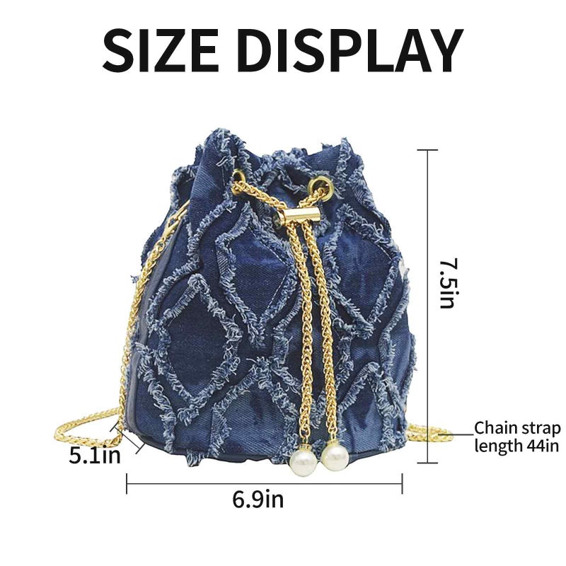 PASDUCHAS Blue Denim Purses for Women, Jean Bucket Bags, Crossbody Hobo Drawstring Handbag - Image 3