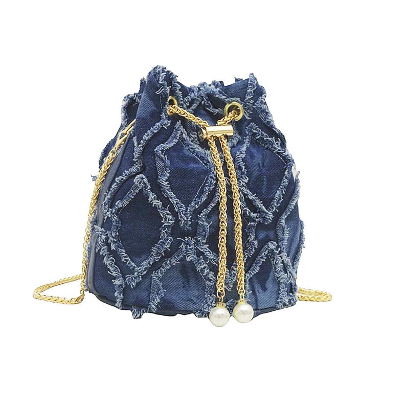 PASDUCHAS Blue Denim Purses for Women, Jean Bucket Bags, Crossbody Hobo Drawstring Handbag - Image 1