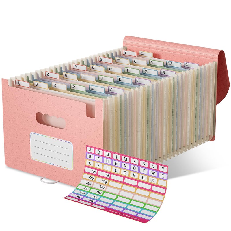 EcoStash Wheat Straw Accordion File Organizer, 26 Pockets Expanding File Folder, Monthly Bill Receipt Organizer with A-Z Tabs, BPA Free, Letter/A4 - Strawberry Pink - Image 1