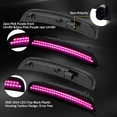 Bestview LED Side Marker Lights for Dodge Charger 2015-2023, Smoked Lens Front&Rear Bumper Turn Signal Lamp Assembly Kit accessories,Pack of 4(Pink Purple) - Image 5