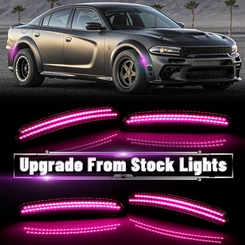 Bestview LED Side Marker Lights for Dodge Charger 2015-2023, Smoked Lens Front&Rear Bumper Turn Signal Lamp Assembly Kit accessories,Pack of 4(Pink Purple) - Image 2