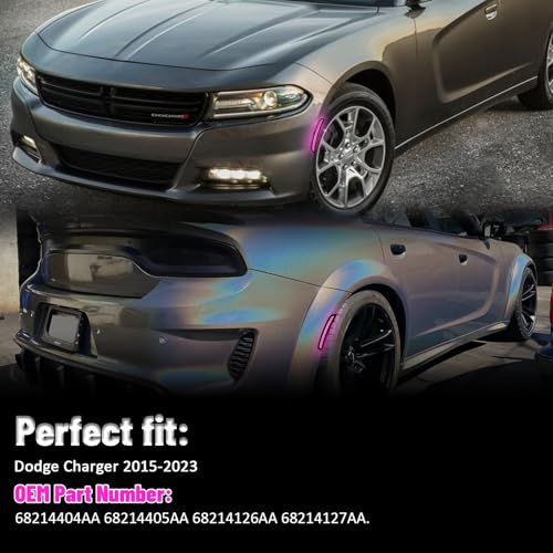 Bestview LED Side Marker Lights for Dodge Charger 2015-2023, Smoked Lens Front&Rear Bumper Turn Signal Lamp Assembly Kit accessories,Pack of 4(Pink Purple) - Image 3