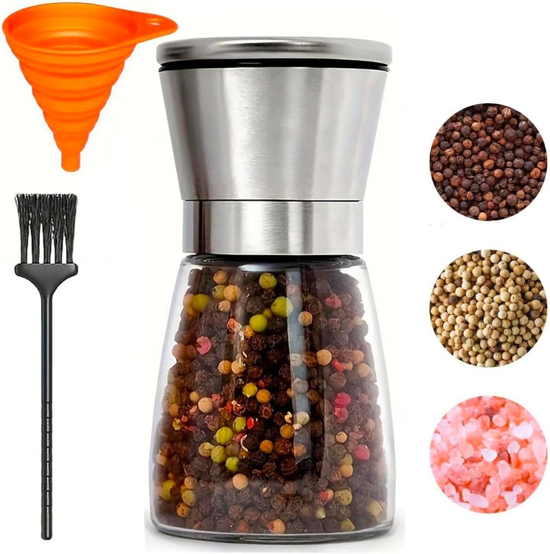 TooWoom Pepper Grinder Salt Grinder, 5.5 inch Stainless Steel Pepper Mill w/Adjustable Coarseness, Refillable Salt with Funnel, Cleaning Brush, Manual Pepper Grinder for Black Peppercorns - Image 1