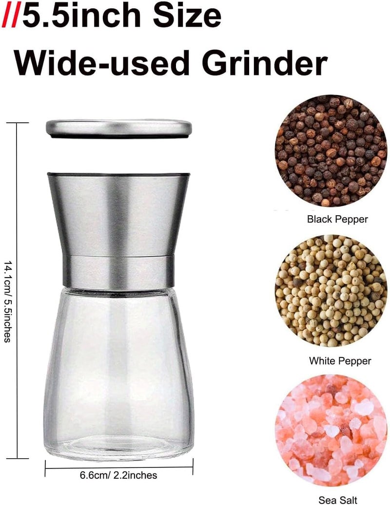 TooWoom Pepper Grinder Salt Grinder, 5.5 inch Stainless Steel Pepper Mill w/Adjustable Coarseness, Refillable Salt with Funnel, Cleaning Brush, Manual Pepper Grinder for Black Peppercorns - Image 5