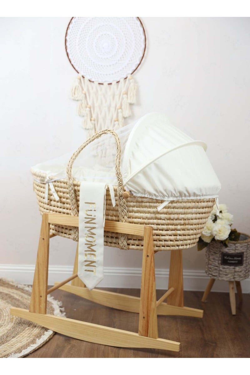 Baby crib Moses basket for babies with mosquito net with wooden rocking stand - Image 2