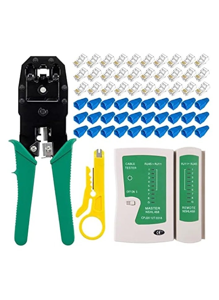 بروماس حزمة المكشكش RJ45 Cat6، بما في ذلك 30 قطعة موصل RJ45 Cat6، و30 قطعة غطاء RJ45، و1 اختبار كابل، و1 مكشكش منتج رئيسي  - Image 1